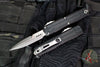 Microtech Ultratech ZBP Zero Blade Play OTF Knife- EX Series- Bayonet Edge- Black Handle- Stonewash Full Serrated Blade 1120EX-12 S