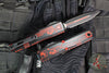 Microtech Ultratech OTF Knife- GEN IV- Double Edge- Red And Black Tron Style Handle- Black Finished Red Trimmed Plain Edge Blade- Tritium Inlaid Button 11224-1 RDROS
