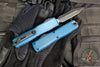 Microtech Ultratech OTF Knife- GEN IV- Double Edge- Deep Ocean Finished Handle- Black Finished Full Serrated Edge Blade 11224-3 DO