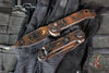 Microtech LUDT OTS Knife- Single Edge- Smooth Body- Topographic Black/Orange Camo Finished Handle And Plain Edge Blade 1135S-1 TPBKORCS