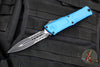 Microtech Combat Troodon Gen III OTF Knife- Double Edge- Blue Handle- Black Part Serrated Edge Blade 1142-2 BL Gen III