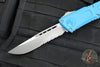 Microtech Combat Troodon Gen III OTF Knife- Single Edge- Blue Handle- Apocalyptic Part Serrated Blade 1143-11 APBL Gen III