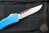 Microtech Combat Troodon Gen III OTF Knife- Single Edge- Blue Handle- Stonewash Part Serrated Blade 1143-11 BL Gen III