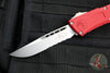Microtech Combat Troodon Gen III OTF Knife- Single Edge- Red Handle- Stonewash Part Serrated Blade 1143-11 RD Gen III