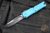 Microtech Combat Troodon Gen III OTF Knife- Single Edge- Blue Handle- Black Part Serrated Edge Blade 1143-2 BL Gen III