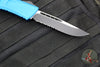 Microtech Combat Troodon Gen III OTF Knife- Single Edge- Blue Handle- Black Part Serrated Edge Blade 1143-2 BL Gen III