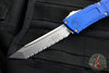 Microtech Combat Troodon Gen III OTF Knife- Tanto Edge- Navy Blue Handle- Stonewash Full Serrated Blade 1144-12 NA Gen III