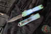 Microtech UTX-70 OTF Knife- Gen IV- Double Edge- Blue X-51 Finished Handle- Distressed Black Blade 11474-1 BLX51S