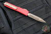 Microtech Ultratech OTF Knife- Double Edge- Red Handle- Bronzed Apocalyptic Part Serrated Blade and Hardware 122-14 APRD