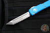 Microtech Ultratech OTF Knife- Tanto Edge- Blue Handle- Stonewash Full Serrated Blade 123-12 BL