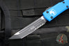 Microtech Ultratech OTF Knife- Tanto Edge- Blue Handle- Black Part Serrated Blade 123-2 BL