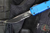 Microtech UTX-85 OTF Knife- GEN IV- Single Edge- Blue Handle- Black Part Serrated Blade 12314-2 BL