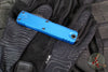 Microtech UTX-85 OTF Knife- GEN IV- Single Edge- Blue Handle- Black Part Serrated Blade 12314-2 BL