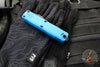 Microtech UTX-85 OTF Knife- GEN III- Double Edge- Blue Handle- Black Part Serrated Blade 1232-2 BL