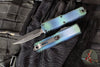 Microtech UTX-85 OTF Knife- GEN IV- Double Edge- Blue X-51 Finished Handle- Distressed Black Plain Edge Blade 12324-1 BLX51S