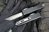 Microtech UTX-85 OTF Knife- GEN IV- Tanto Edge- Black Handle- Stonewash Part Serrated Blade 12334-11