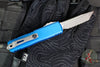 Microtech UTX-85 OTF Knife- GEN IV- Tanto Edge- Blue Handle- Apocalyptic Full Serrated Blade 12334-12 APBL