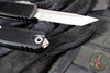 Microtech UTX-85 OTF Knife- GEN IV- Tanto Edge- Black Handle- Stonewash Full Serrated Blade 12334-12
