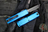 Microtech UTX-85 OTF Knife- GEN IV- Tanto Edge- Blue Handle- Black Finished Part Serrated Blade 12334-2 BL