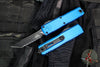 Microtech UTX-85 OTF Knife- GEN IV- Tanto Edge- Blue Handle- Black Finished Full Serrated Blade 12334-3 BL