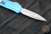 Microtech Cypher II- Double Edge- Blue Handle- Apocalyptic Full Serrated Edge Blade 1242-12 APBL