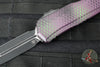 Microtech Cypher II- Double Edge- Purple X-51 Pattern Handle- Distressed Black Plain Edge Blade 1242-1 PUX51S