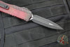 Microtech Cypher II- Double Edge- Red X-51 Pattern Handle- Distressed Black Plain Edge Blade 1242-1 RDX51S