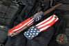 Microtech Luminary OTF Knife- Special 250th US Flag Graphic Handle- Bronzed Apocalyptic Finished Plain Edge Blade- 1270-13APS-4J250X