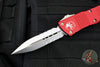 Microtech Combat Troodon OTF Knife- Double Edge- Red Handle- Stonewash Part Serrated Blade 142-11 RD