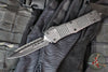 Microtech Combat Troodon OTF Knife- Double Edge- Carbon Fiber Top Handle- Black Full Serrated Edge Blade 142-3 CFS SN085
