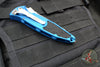 Microtech Socom Elite- OTS Auto Knife- Tanto Edge- Blue Handle- Stonewash Blade 161A-10 BL