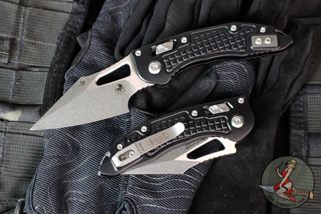 Microtech Stitch RAM LOK Knife- MINI- Black Frag Pattern Aluminum Handle- Stonewash Blade 169MRL-10 FR