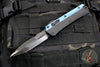 Microtech Glykon OTF Knife- Bayonet Edge- Black Handle With Blue Titanium Accents and Hardware- Black DLC Finished Serrated Upper Blade 184-2 DLCBL