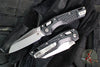 Microtech Knives- M.S.I. Ram-Lok Folder- MINI- Frag Pattern Black Finished Aluminum Handle- Stonewash Plain Edge Blade 210M-10 FR