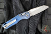 Microtech Knives- M.S.I. Ram-Lok Folder- MINI- Marfione Select- Fluted Antique Blue Finished Titanium Handle- Apocalyptic Full Serrated Edge Blade 210M-12 APFLMS2