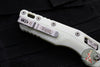 Microtech Knives- M.S.I. Ram-Lok Folder- White Tri-Grip Injection Molded Handle- Stonewash Part Serrated Edge Blade 210T-11 PMWH