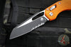 Microtech Knives- M.S.I. Ram-Lok Folder- Orange Tri-Grip Injection Molded Handle- Black Part Serrated Edge Blade- Bead Blast Hardware 210T-2 PMOR