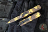 Microtech Dirac OTF Knife- Double Edge- Gold Camo Finished Handle- Gold Camo Full Serrated Blade and HW 225-3 CGS-Z4