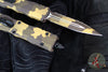Microtech Dirac OTF Knife- Double Edge- Gold Camo Finished Handle- Gold Camo Full Serrated Blade and HW 225-3 CGS-Z4