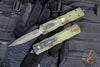 Microtech Dirac Delta OTF Knife- Double Edge- Outbreak Finished Handle- Outbreak Distressed Black Full Serrated Edge Blade 227-3 OBDS