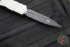 Microtech Dirac Delta OTF Knife- Double Edge- Titanium Gray Handle- Black Full Serrated Blade and Black HW 227-3 TG