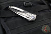 Microtech Socom Bravo- MINI- Spearpoint Edge- Titanium Handle with Carbon Fiber Scales- Satin Finished Plain Edge- Blue Pivot Collar 262M-4 CTFI