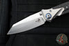 Microtech Socom Bravo- MINI- Warcom Edge- Titanium Handle with Carbon Fiber Scales- Satin Finished Plain Edge- Blue Pivot Collar 263M-4 CTFI