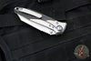 Microtech Socom Bravo- MINI- Warcom Edge- Titanium Handle with Carbon Fiber Scales- Satin Finished Plain Edge- Blue Pivot Collar 263M-4 CTFI