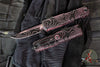 Microtech UTX-85 OTF Knife- GEN IV- Single Edge- Topographic Pnk/Black Camo Finished Handle And Plain Edge Blade 12314-1 TPBKPKCS