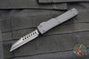 Microtech UTX-70 OTF Knife- Warhound Edge- Shadow- Black Handle With Deep Etched Logo- Black DLC Plain Edge Blade 419W-1 DLCTSH