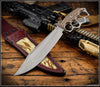 RMJ Marauder- Knuckle Duster Trench Bowie Knife- Savage Stainless Finished Blade- Hyena Brown G-10- Desert Tiger Stripe Camo And Ox Blood Leather Sheath
