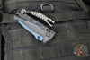 Benchmade MINI Adira Axis Lock Folding Knife- Tempest Gray Grivory Handle- Blue Titanium Finished Magnacut Part Serrated Blade 18065SBT-01