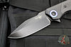 Heretic Wraith Manual Flipper V3- Single Edge- Battleworn Black Titanium and Carbon Fiber Handle- Black DLC Blade- Blue Titanium Pivot Collar And Lock Limiter H001-6A-BLUTI