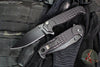 Half Face Blades- Crow Folder/Flipper- Button Lock- Anodized Black Monolithic Aluminum Handle- Grenade Stippled Grip- Black Nitride S45VN Blade